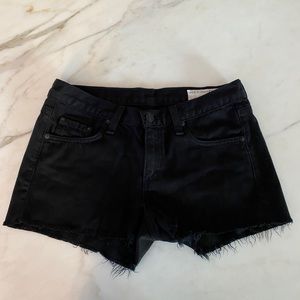 Rag & Bone Black Denim Cutoff Shorts, Mid Rise